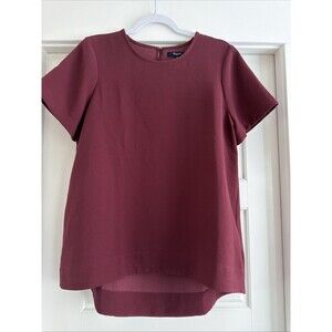 Madewell Tailored Tee Short Sleeve Pleat Back Blouse Burgundy Large